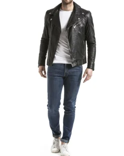 Veste en Cuir Thames noire-Blue Wellford Clearance