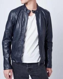 Veste en Cuir Thibaut marine-Chyston New