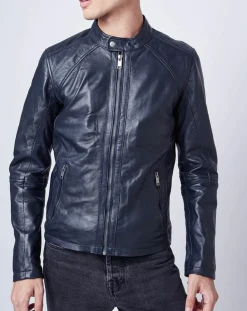 Veste en Cuir Thibaut marine-Chyston New