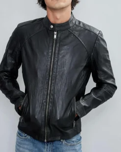 Veste en Cuir Thibaut noire-Chyston Online