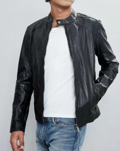 Veste en Cuir Thibaut noire-Chyston Online