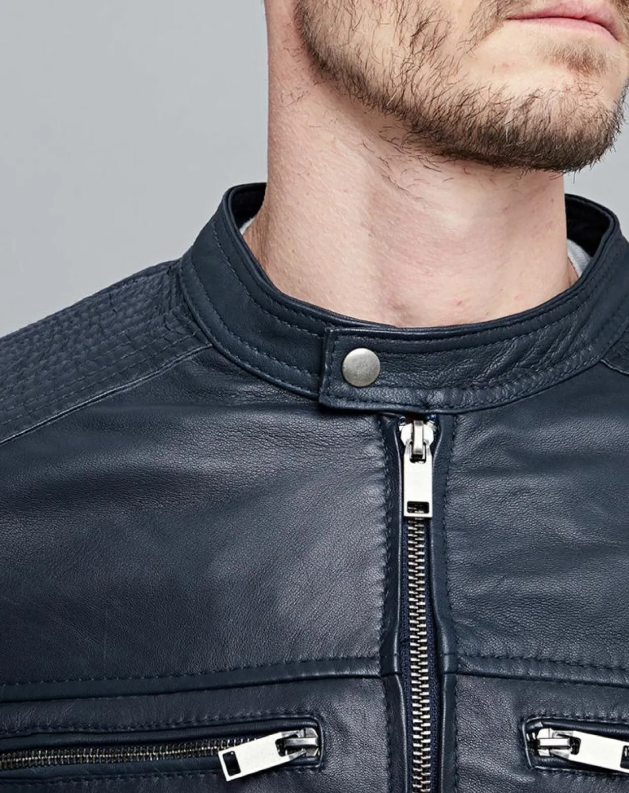 Homme Chyston Vestes, Blousons^Veste en Cuir Timoty bleu marine