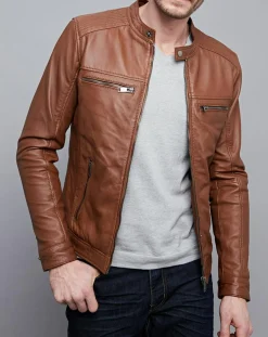 Veste en Cuir Timoty cognac-Chyston Sale