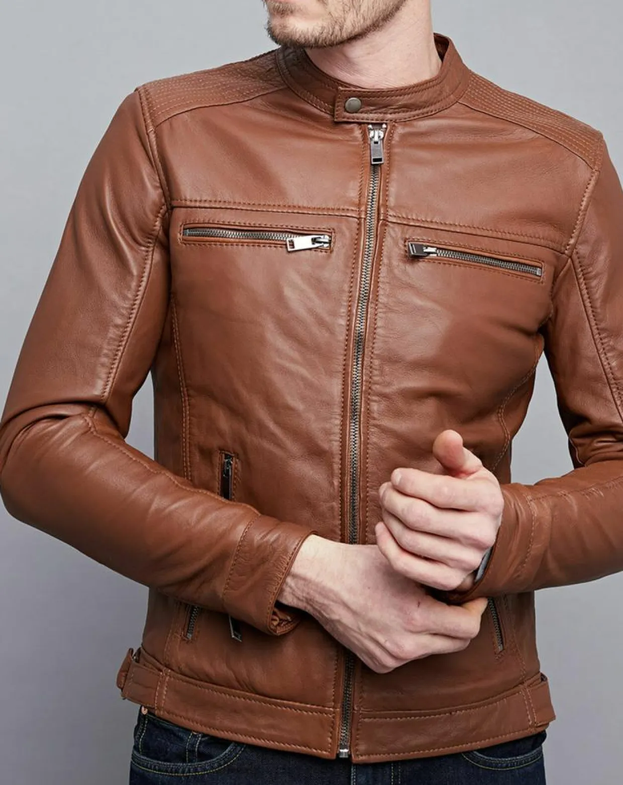 Veste en Cuir Timoty cognac-Chyston Sale