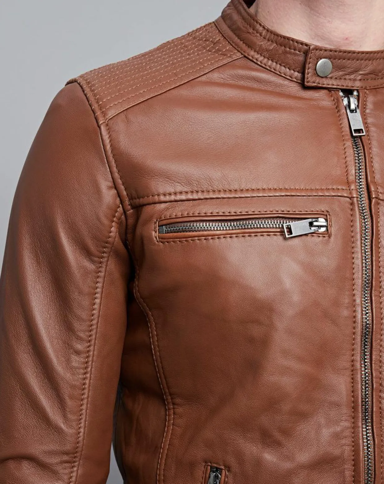 Veste en Cuir Timoty cognac-Chyston Sale