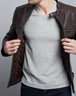 Veste en Cuir Timoty marron-Chyston Online