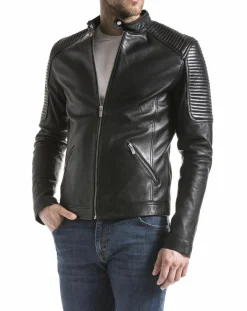 Veste en cuir Vardo noire-Blue Wellford New