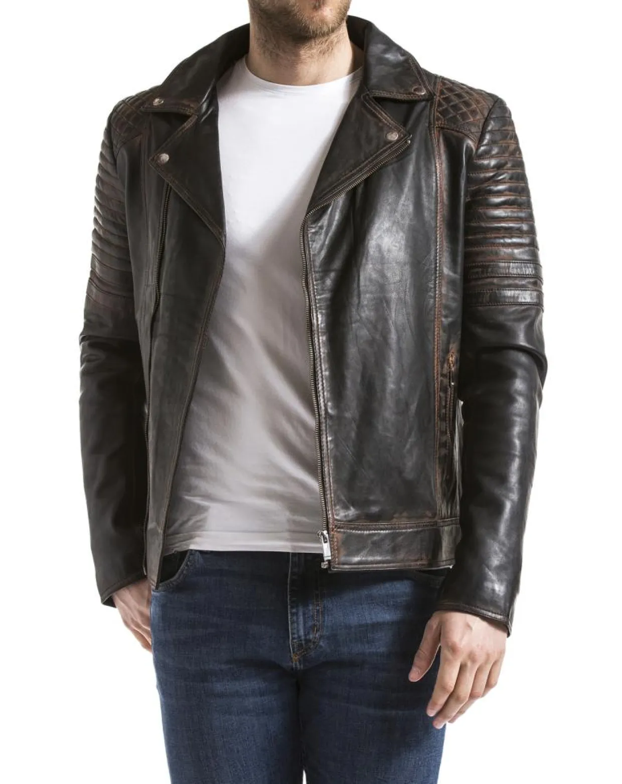 Veste en Cuir Varus marron vintage-Blue Wellford Hot