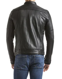 Veste en Cuir Yangtze noire-Blue Wellford New