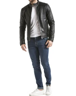 Veste en Cuir Yangtze noire-Blue Wellford New
