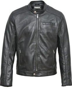 Veste en Cuir Zachary noire-Blue Wellford Hot