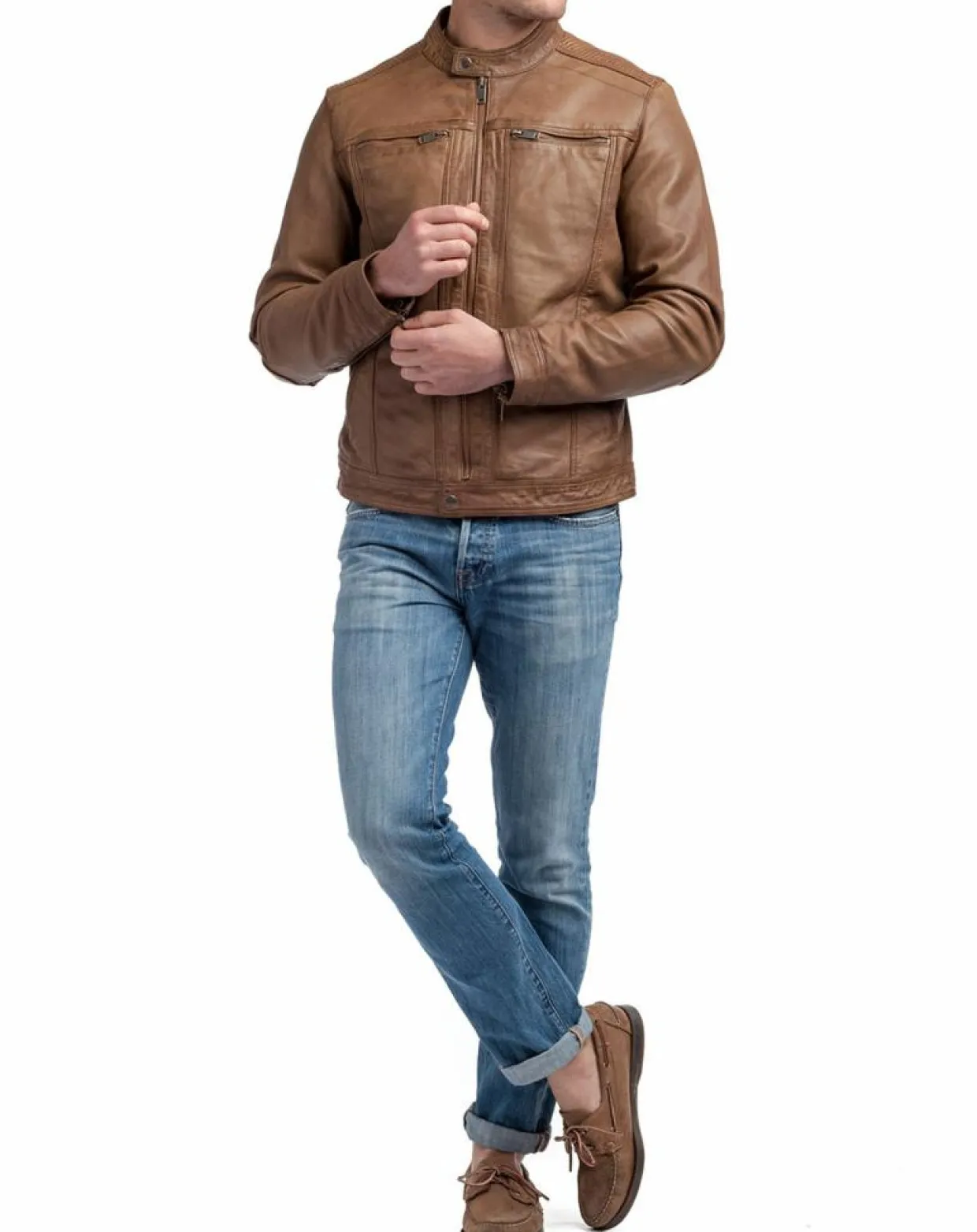 Homme Blue Wellford Vestes, Blousons^Veste en Cuir Zadok cognac