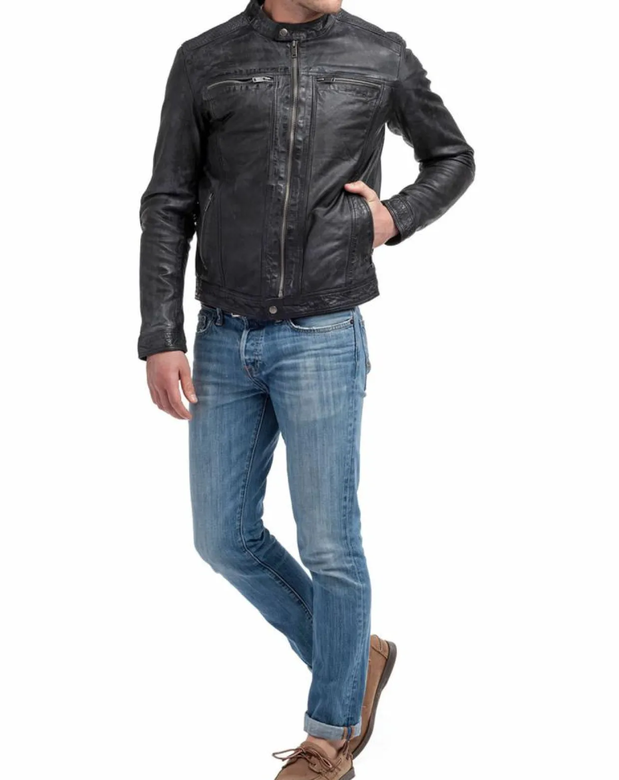 Homme Blue Wellford Vestes, Blousons^Veste en Cuir Zadok noire