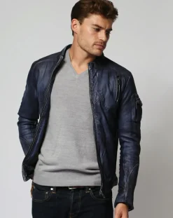 Veste en Cuir Zeno marine-Chyston Best