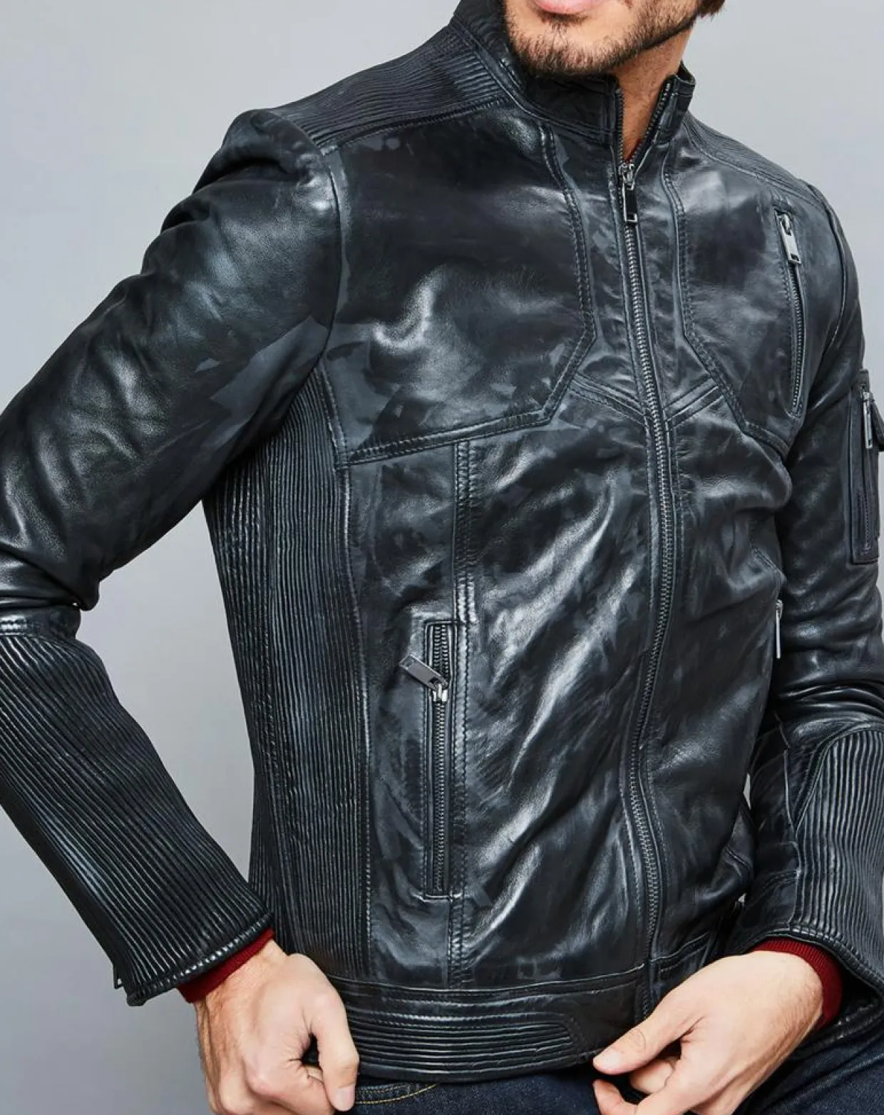 Veste en Cuir Zeno vintage noire-Chyston Discount