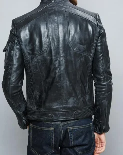 Veste en Cuir Zeno vintage noire-Chyston Discount