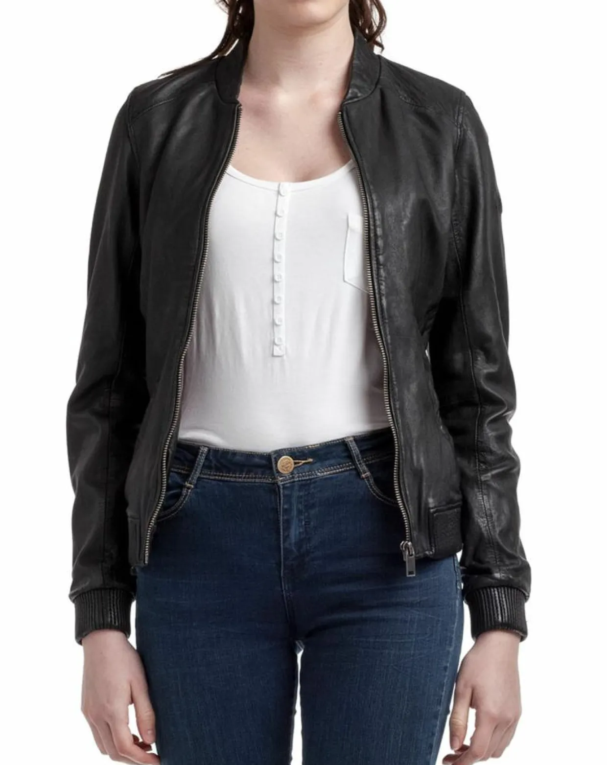 Veste en Cuir Zuri noire-Blue Wellford Online