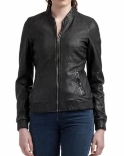 Veste en Cuir Zuri noire-Blue Wellford Online