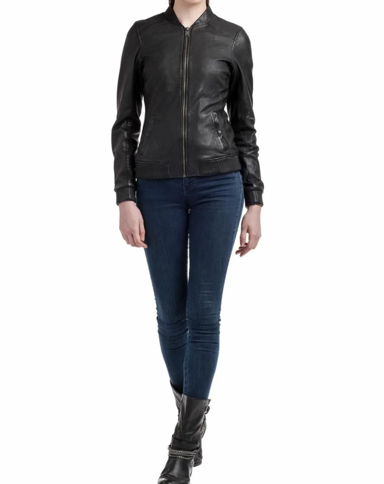Veste en Cuir Zuri noire-Blue Wellford Online