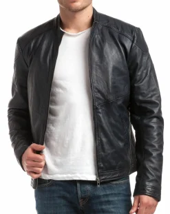 Veste en Cuir Zuzarte bleu marine-Chyston Outlet