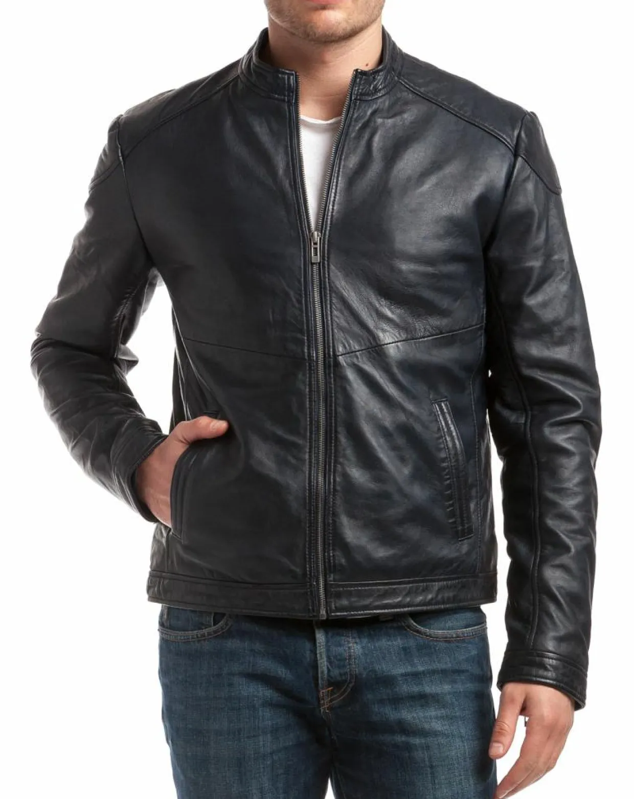 Veste en Cuir Zuzarte bleu marine-Chyston Outlet