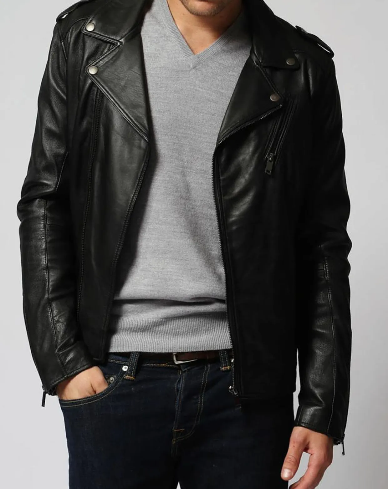 Veste en Cuir Zyler noire-Blue Wellford Online