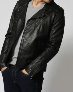 Veste en Cuir Zyler noire-Blue Wellford Online