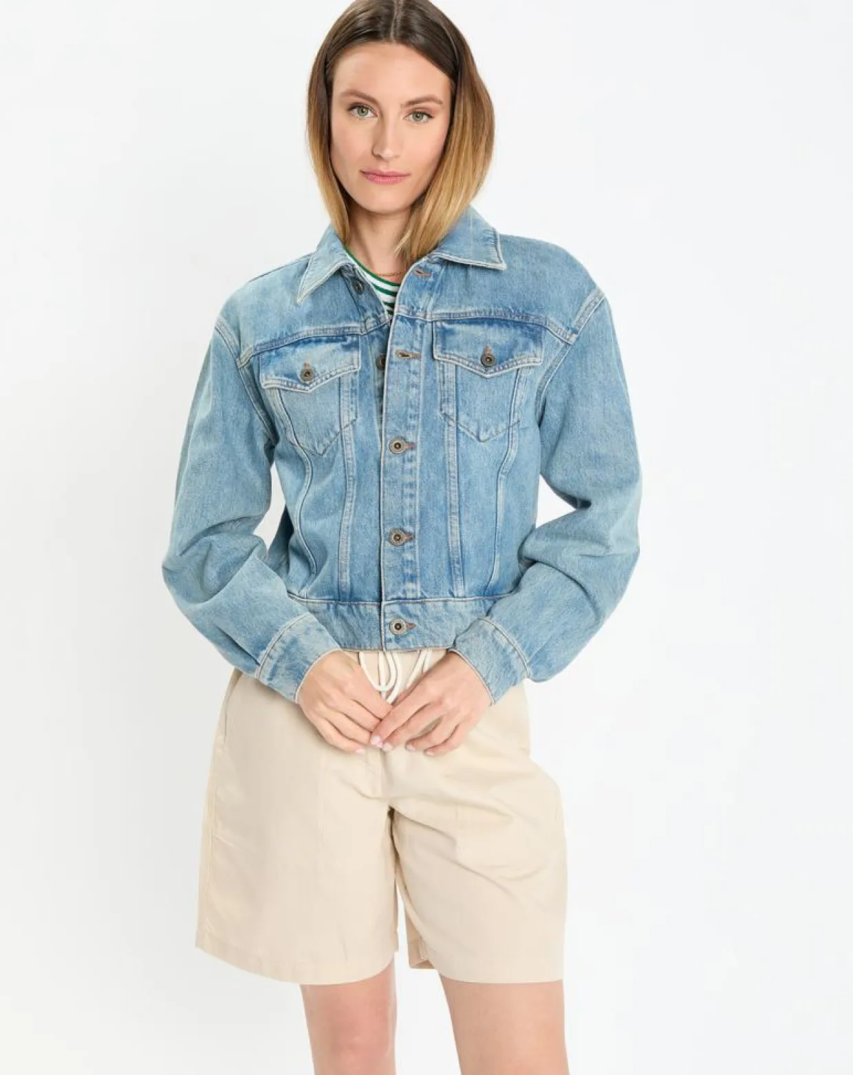 Femme Marc O'Polo Vestes, Blousons^Veste en jean courte à boutons bleue