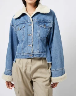 Femme Esprit Vestes, Blousons^Veste en jean courte intérieur fourré sherpa bleue