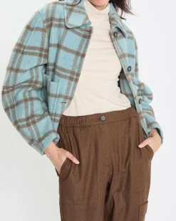 Femme Marc O'Polo Vestes, Blousons^Veste en Laine mélangée à carreaux Cropped bleue