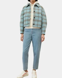 Femme Marc O'Polo Vestes, Blousons^Veste en Laine mélangée à carreaux Cropped bleue
