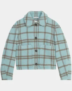 Femme Marc O'Polo Vestes, Blousons^Veste en Laine mélangée à carreaux Cropped bleue