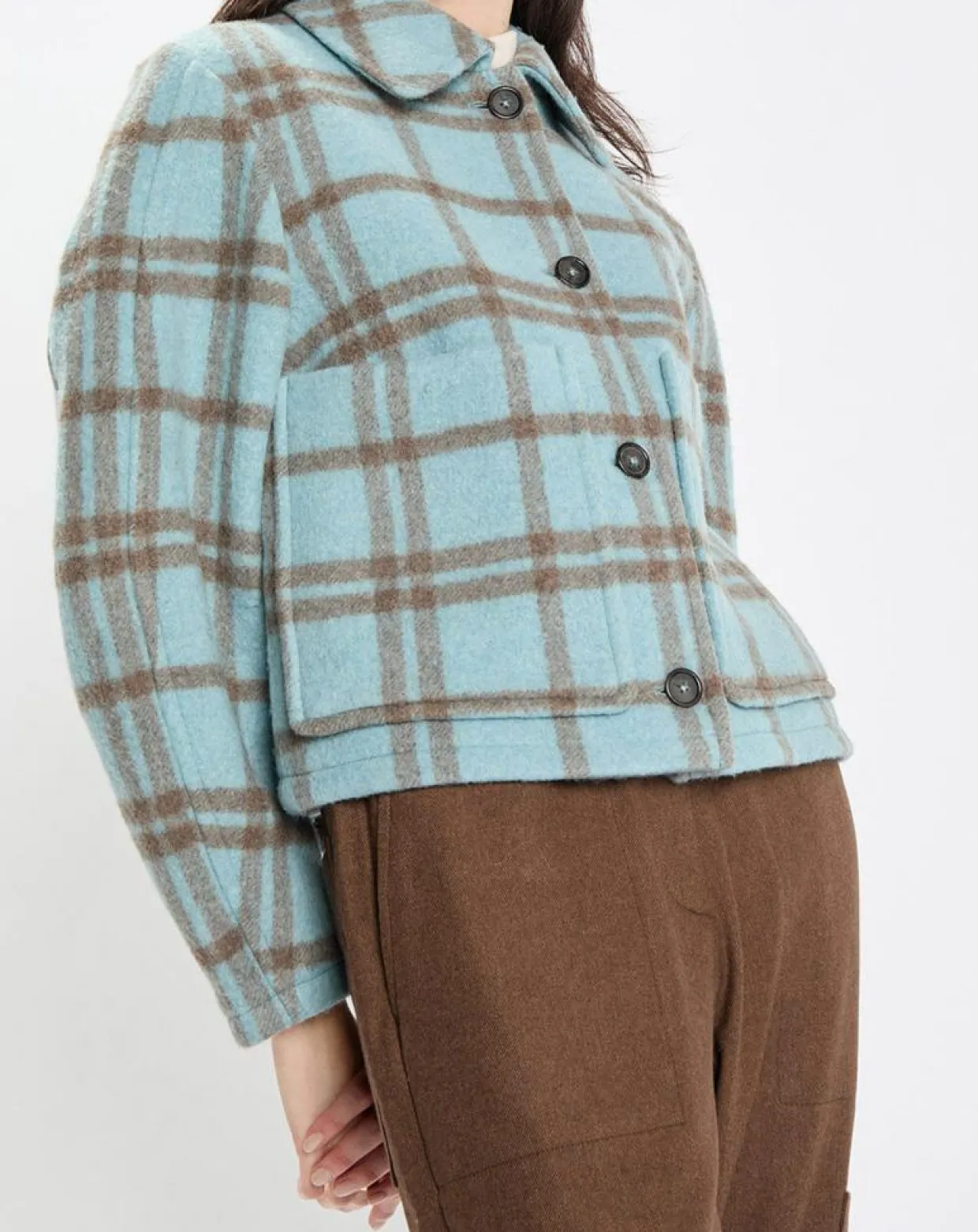 Femme Marc O'Polo Vestes, Blousons^Veste en Laine mélangée à carreaux Cropped bleue