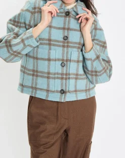 Femme Marc O'Polo Vestes, Blousons^Veste en Laine mélangée à carreaux Cropped bleue