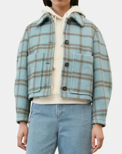 Femme Marc O'Polo Vestes, Blousons^Veste en Laine mélangée à carreaux Cropped bleue