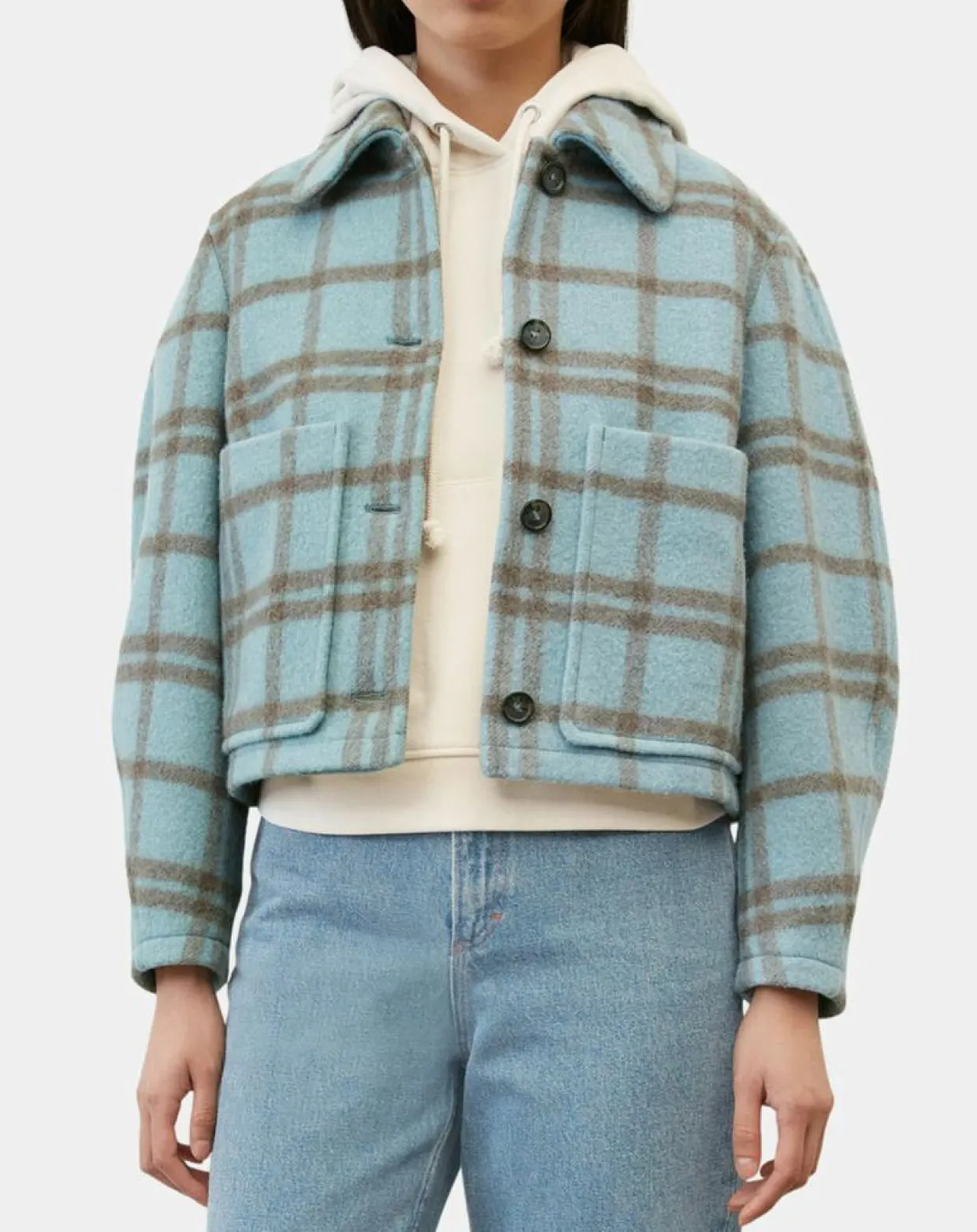 Femme Marc O'Polo Vestes, Blousons^Veste en Laine mélangée à carreaux Cropped bleue