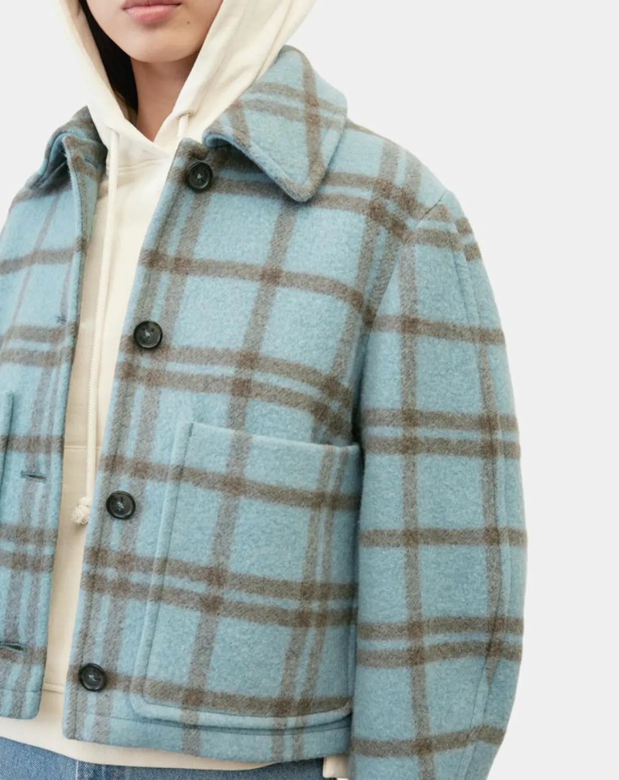 Femme Marc O'Polo Vestes, Blousons^Veste en Laine mélangée à carreaux Cropped bleue