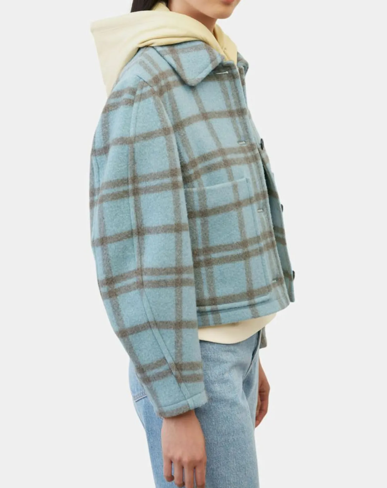 Femme Marc O'Polo Vestes, Blousons^Veste en Laine mélangée à carreaux Cropped bleue