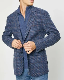 Veste en Laine mélangée Tartan imprimée bleue-Hackett London Sale