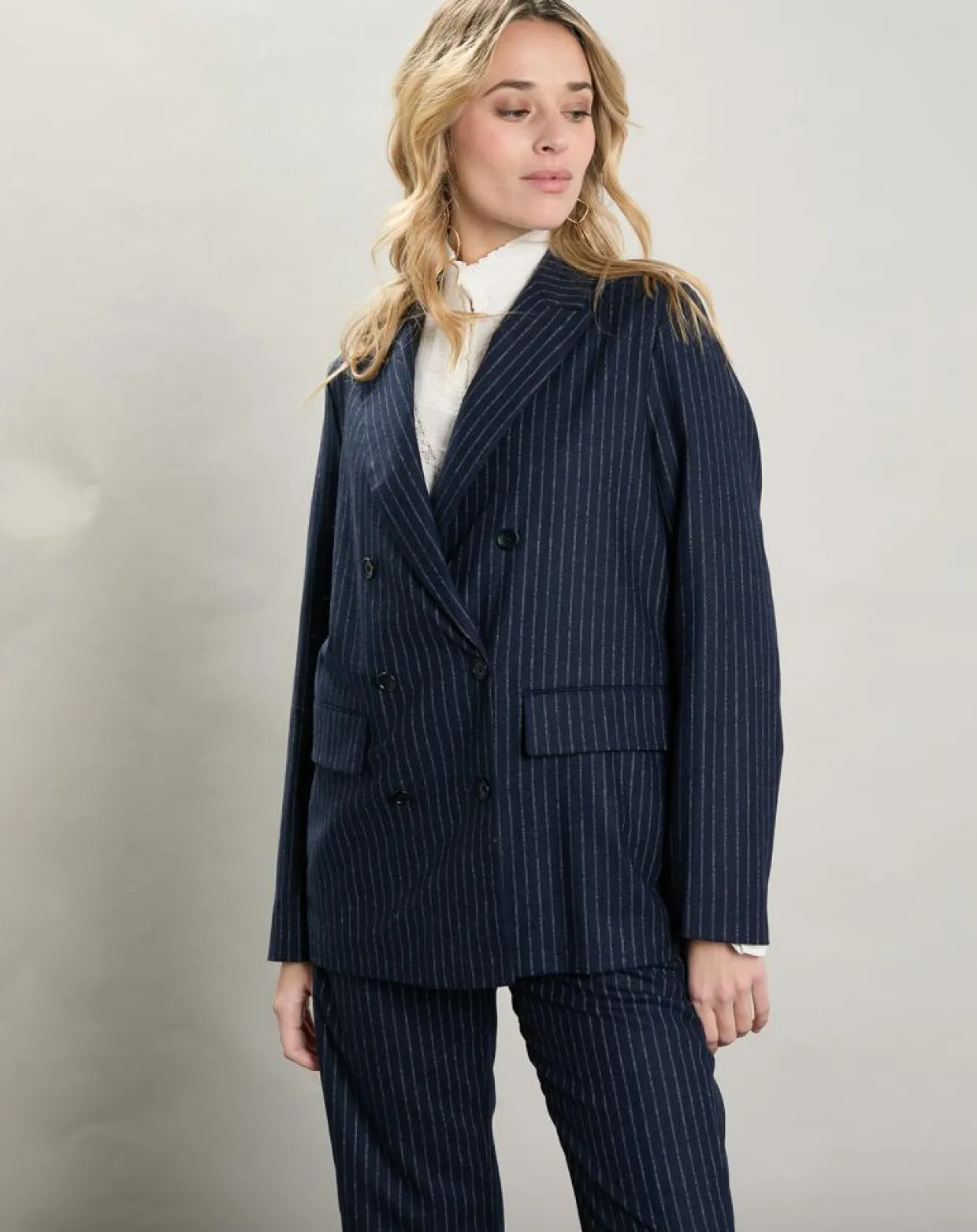 Veste en Laine mélangée Velize rayures brutes/marine-Hartford Best