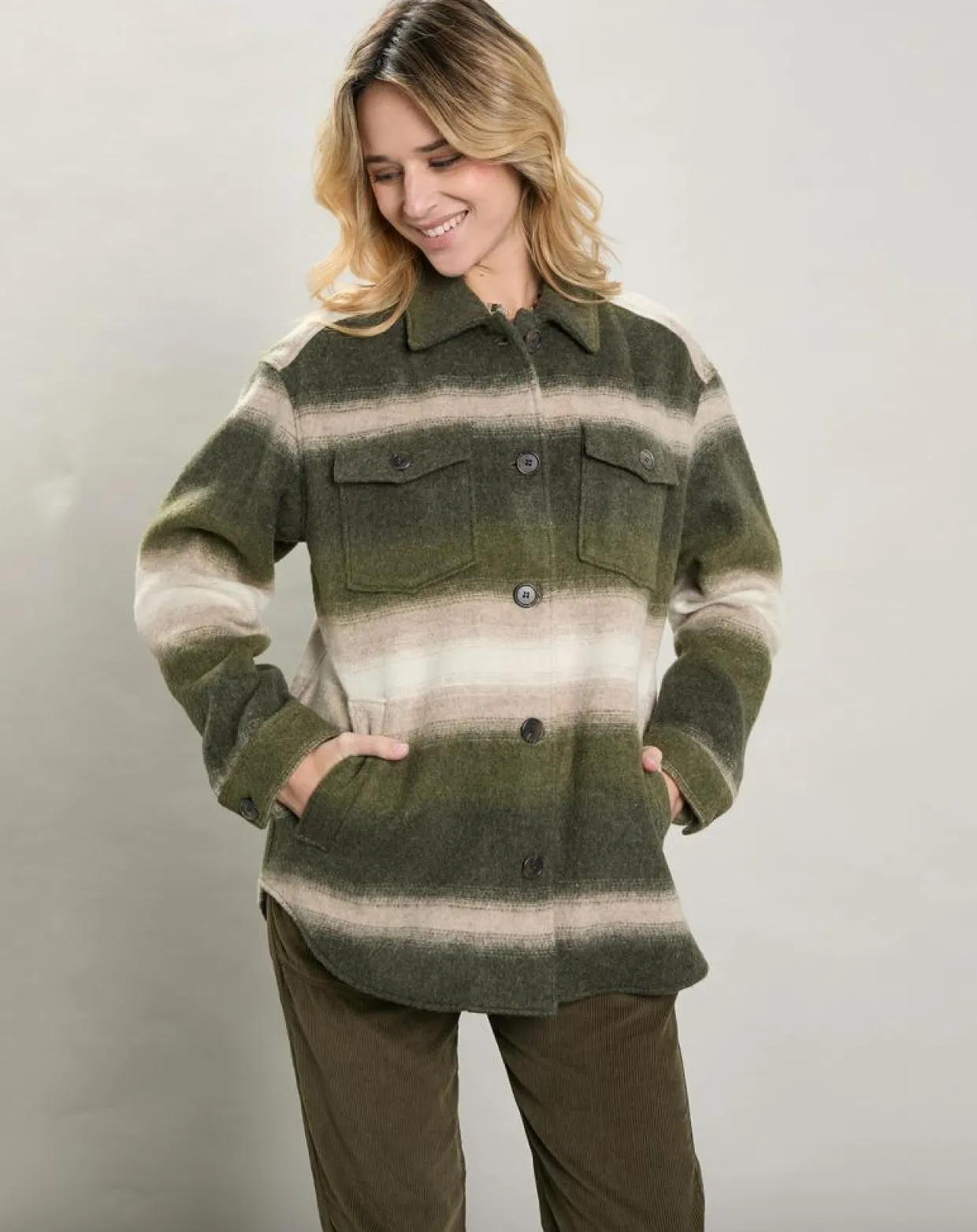 Veste en Laine mélangée Voltige beige/vert-Hartford Hot