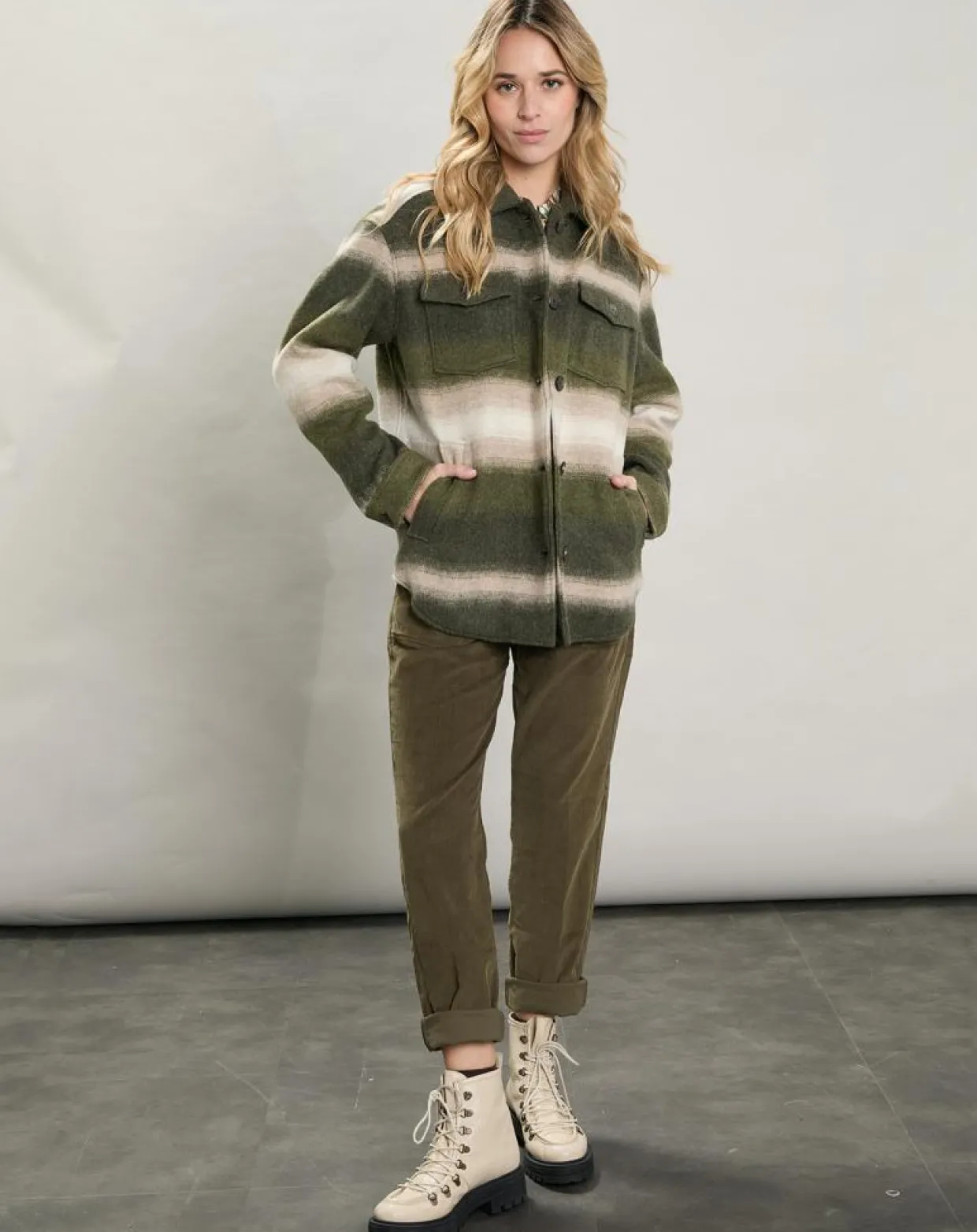 Veste en Laine mélangée Voltige beige/vert-Hartford Hot