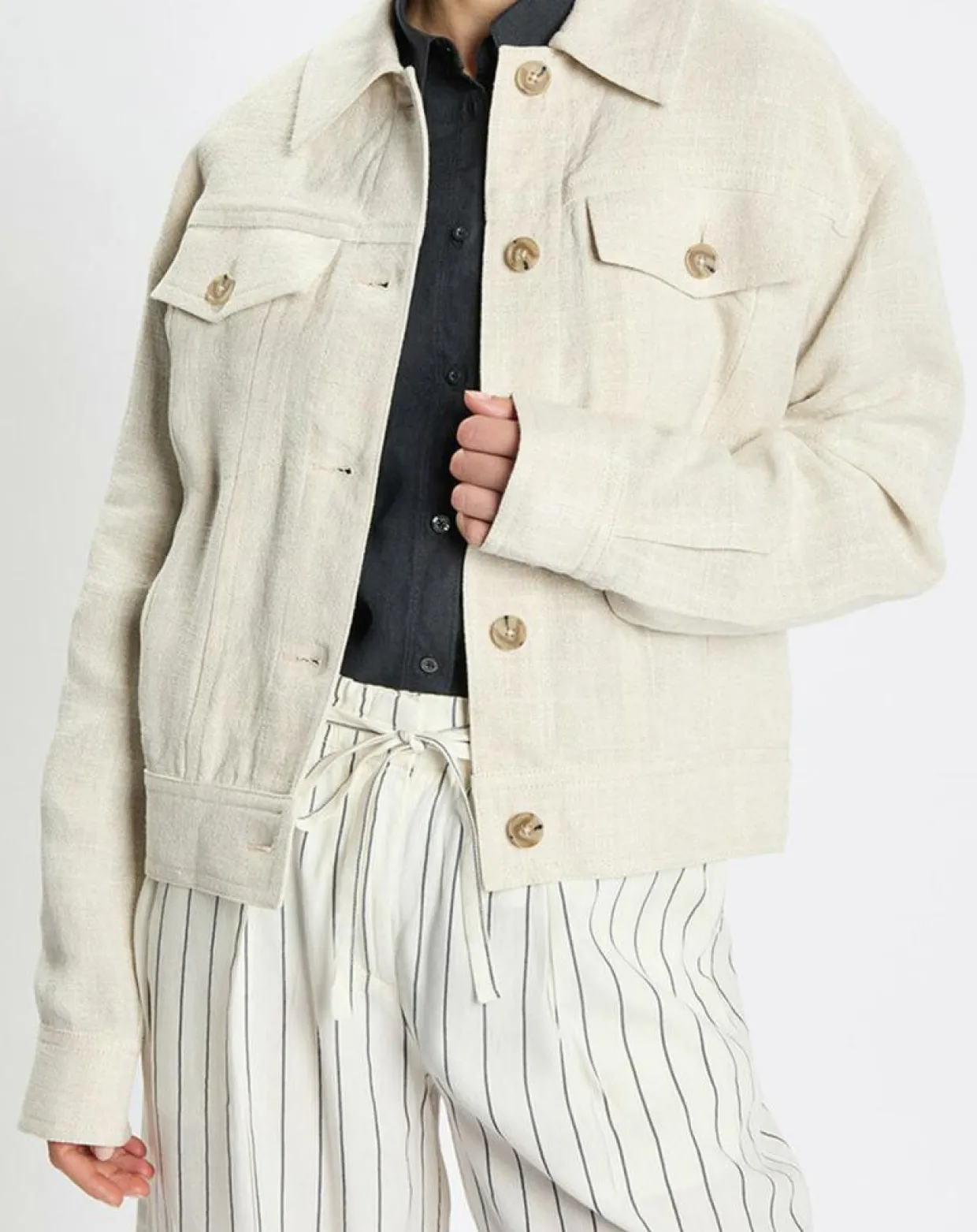 Veste en Lin mélangé Cropped gris clair-Marc O'Polo Outlet