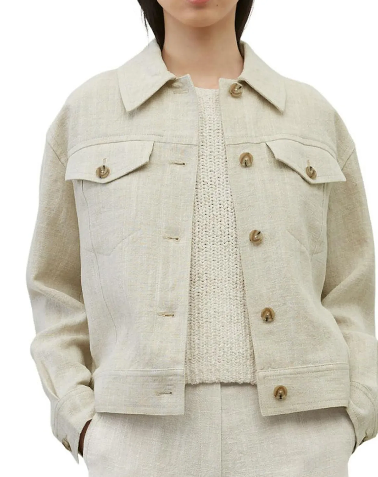 Veste en Lin mélangé Cropped gris clair-Marc O'Polo Outlet