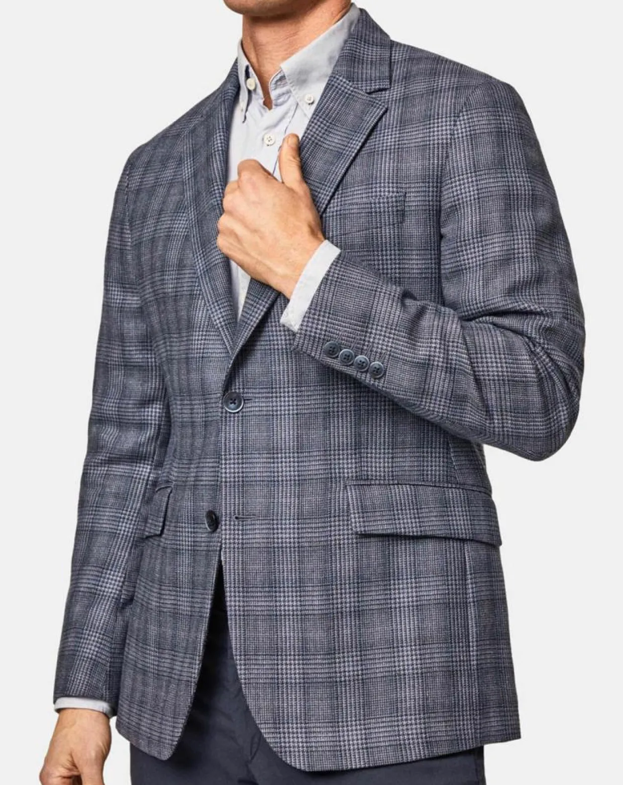 Veste en Soie & Laine Check à imprimé Prince de Galles bleu moyen-Hackett London Hot