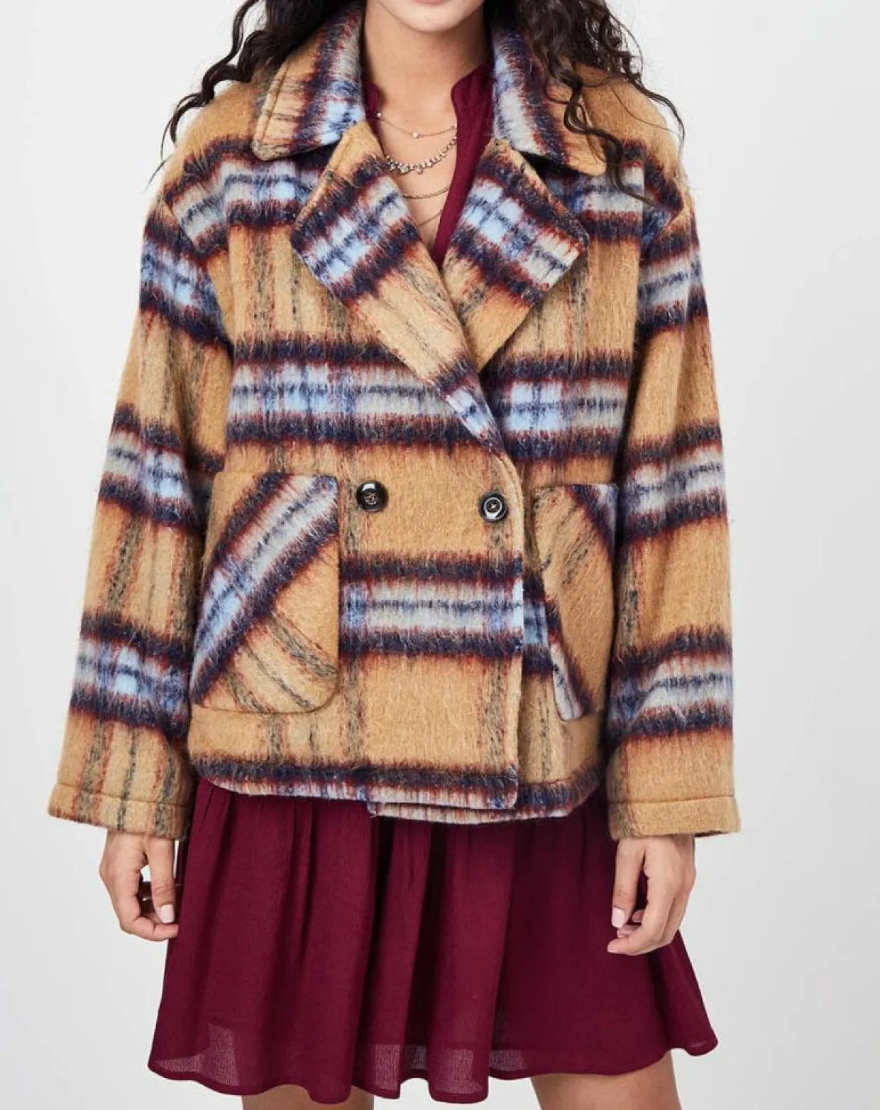Veste fourrée en Laine mélangée Vitelotte beige foncé/multicolore-See u Soon Outlet