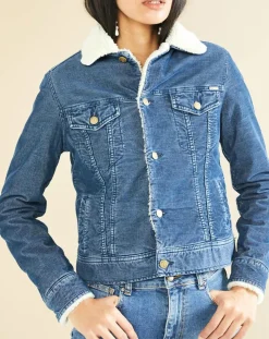 Veste fourrée en Velours côtelé sherpa Barth indigo-Acquaverde Outlet