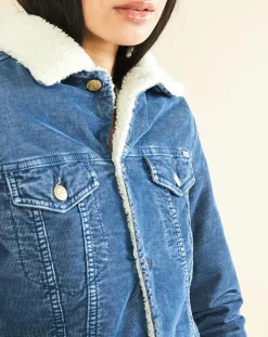 Veste fourrée en Velours côtelé sherpa Barth indigo-Acquaverde Outlet