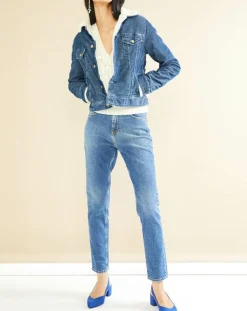 Veste fourrée en Velours côtelé sherpa Barth indigo-Acquaverde Outlet