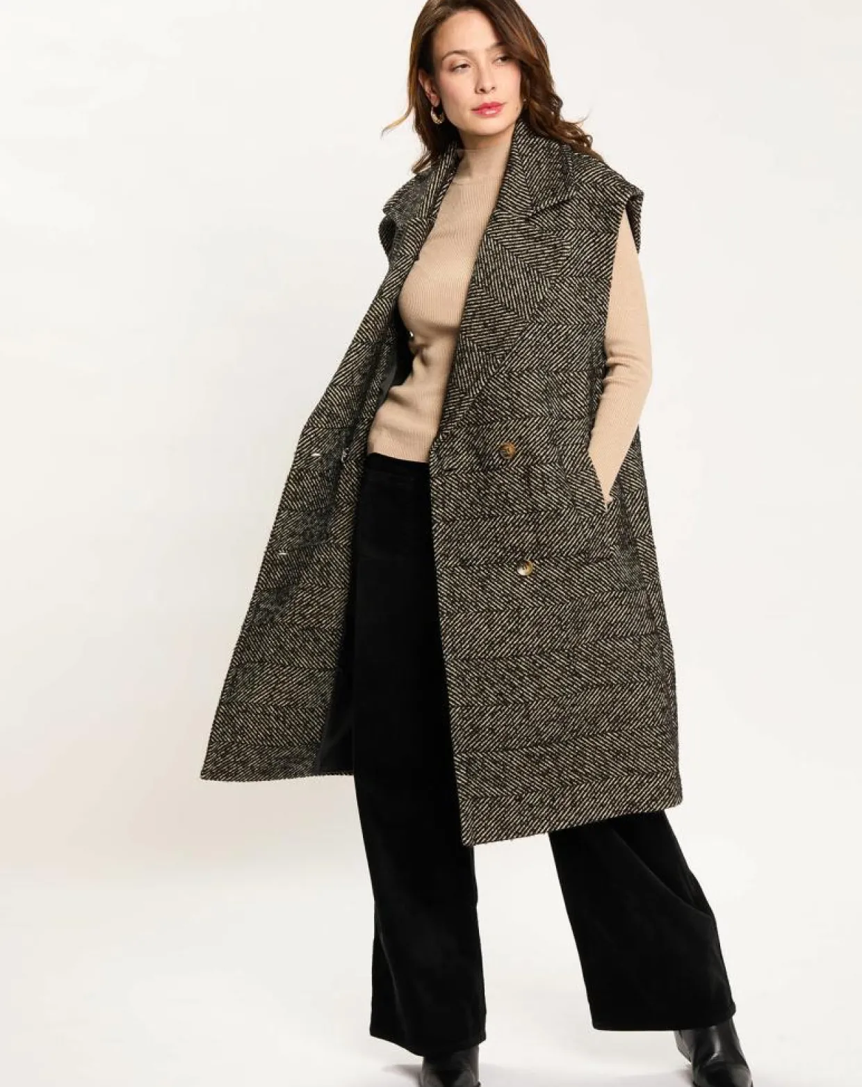 Veste longue sans manches en Laine mélangée Elsa noire-Lauren Vidal Hot